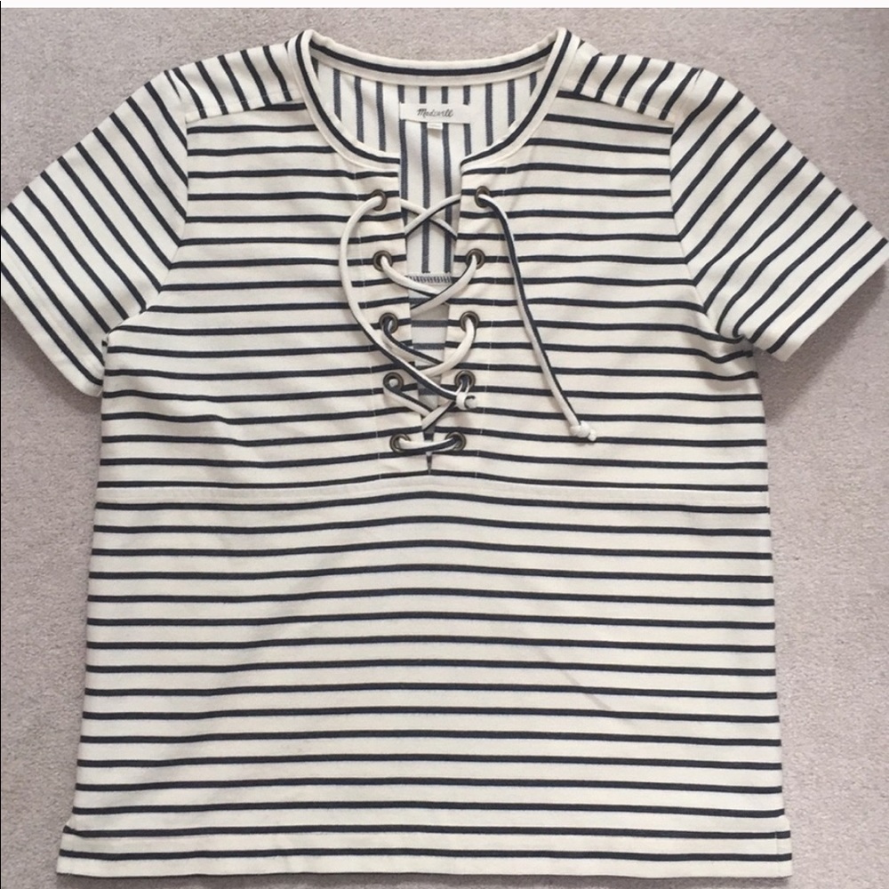 Madewell stripe lace front top